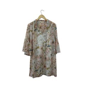 Lucky Brand Small Mini Dress With Slip Floral Sheer Tie V-Neck Flowy Womens